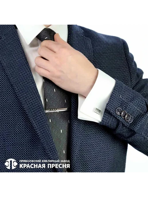 Красная Пресня Серебряный зажим для галстука с эмалью и цепочкой Б83017772, серебристый, фото 2