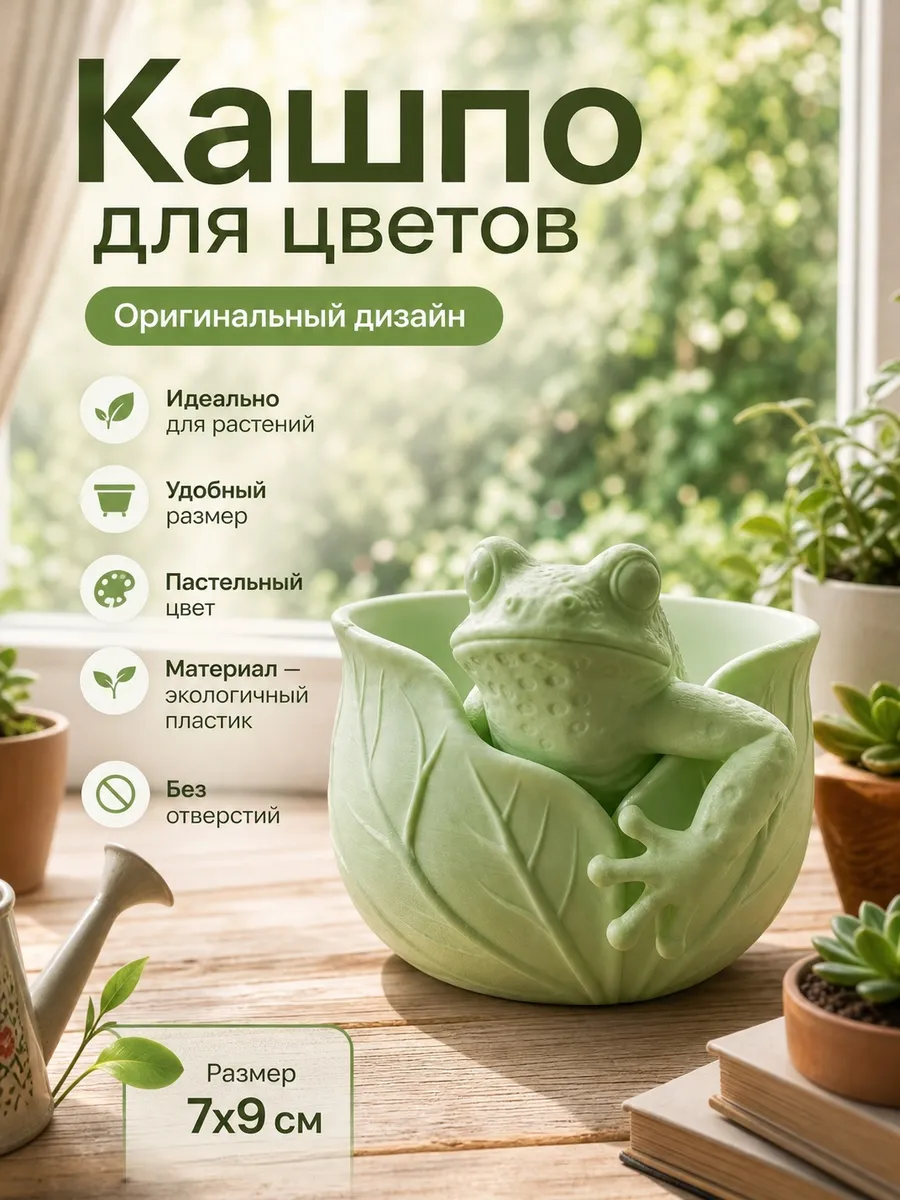 Кашпо для цветов Лягушка в листьях