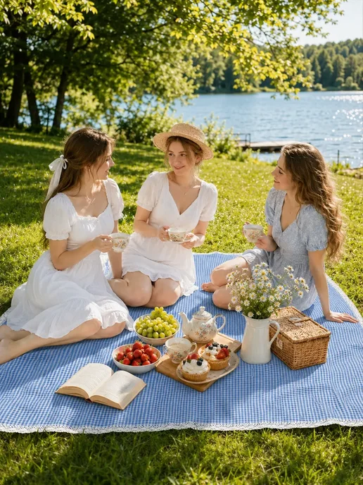Хлопковый плед для пикника 150×200 см, красная клетка, 150x200 см, фото 6