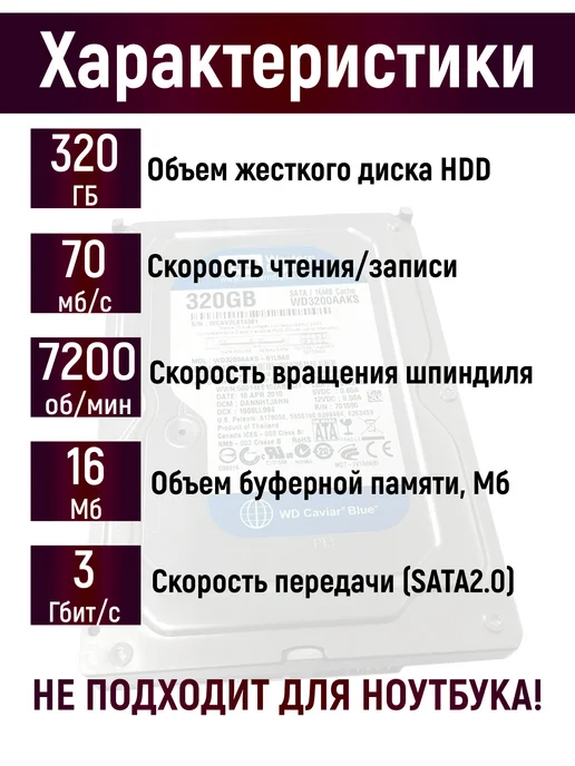 Чалый Внутренний жесткий диск WD Blue 320 Гб, 320 ГБ, фото 2