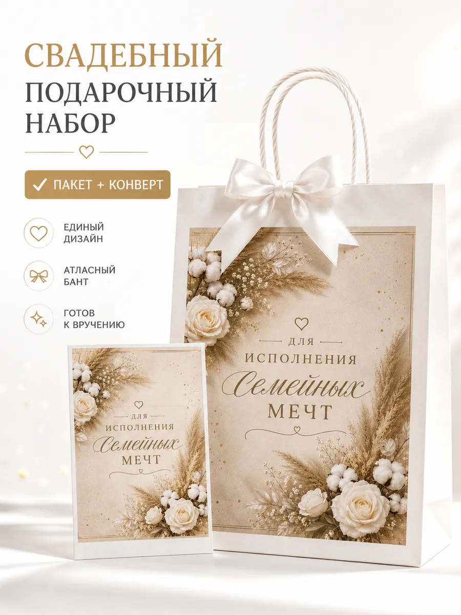 Свадебный подарочный пакет с конвертом для денег
