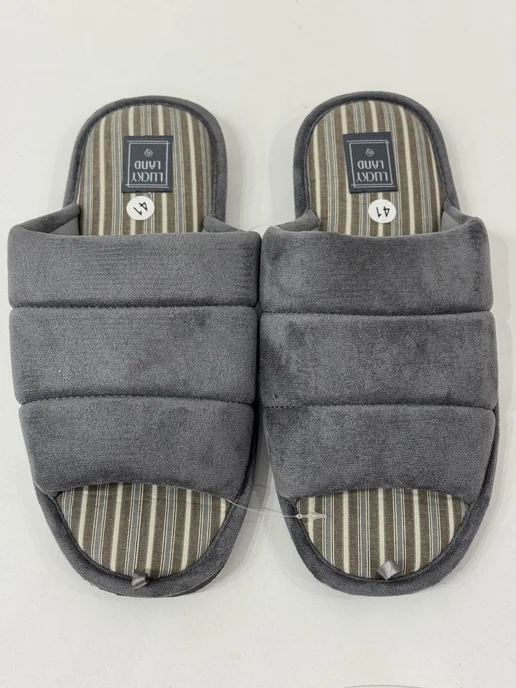 grandshoes Тапочки домашние с открытым мысом, серый, фото 5