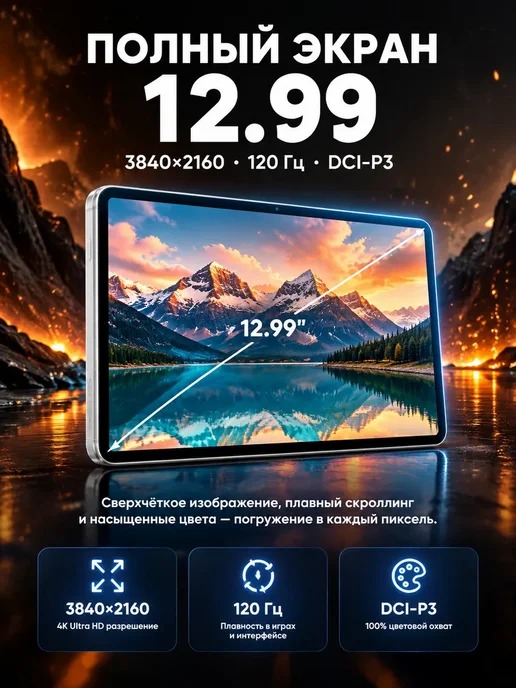 Планшет андроид 32 2048 ГБ 12,99″ OLED для игр и работы, 2048 ГБ, фото 3