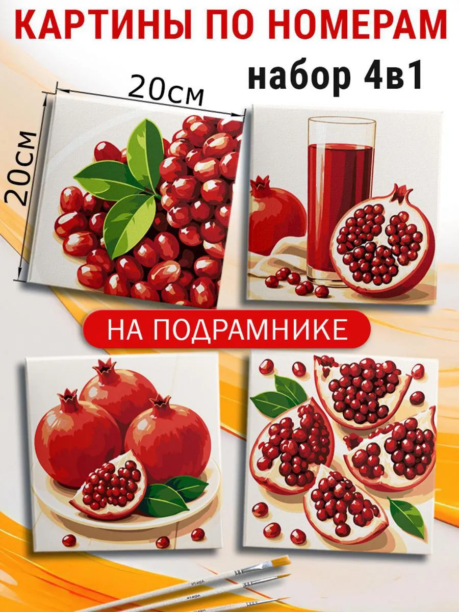 Картины по номерам маленькие 20х20 Гранат фрукты