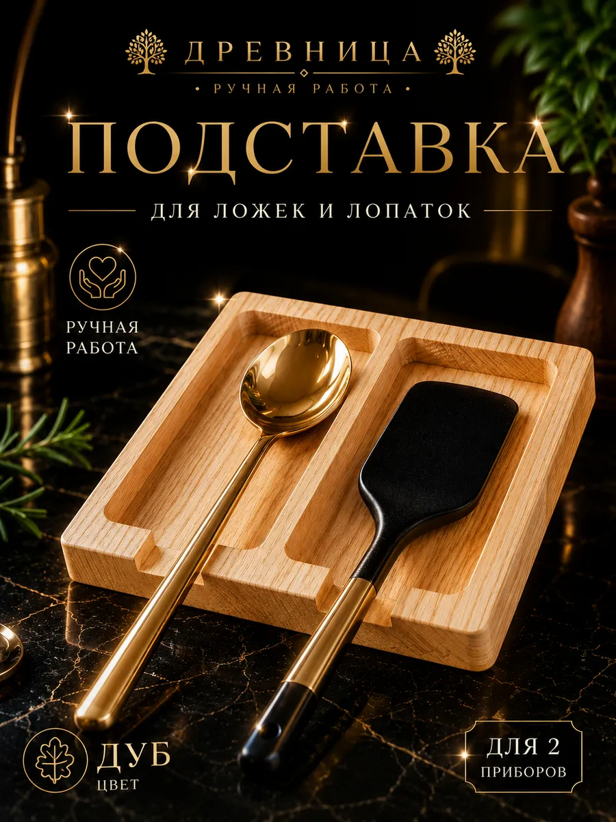Подставка под ложку лопатку деревянная 2 отсека