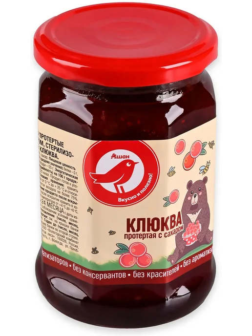 Протертая клюква АШАН Красная птица с сахаром, 350, красный, фото 2