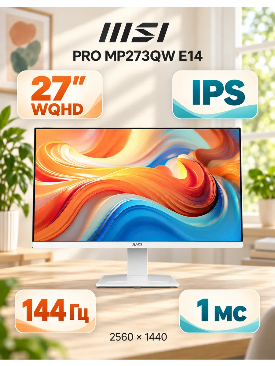 MSI 27" Монитор PRO MP273QW E14, IPS, 2560x1440, 144Гц (9S6-3PE2