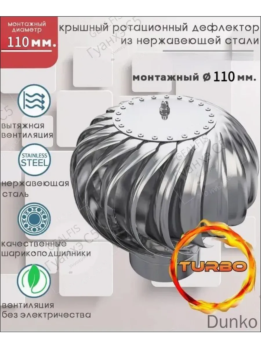 Дефлектор вентиляционный турбо, нержавейка, 110 мм