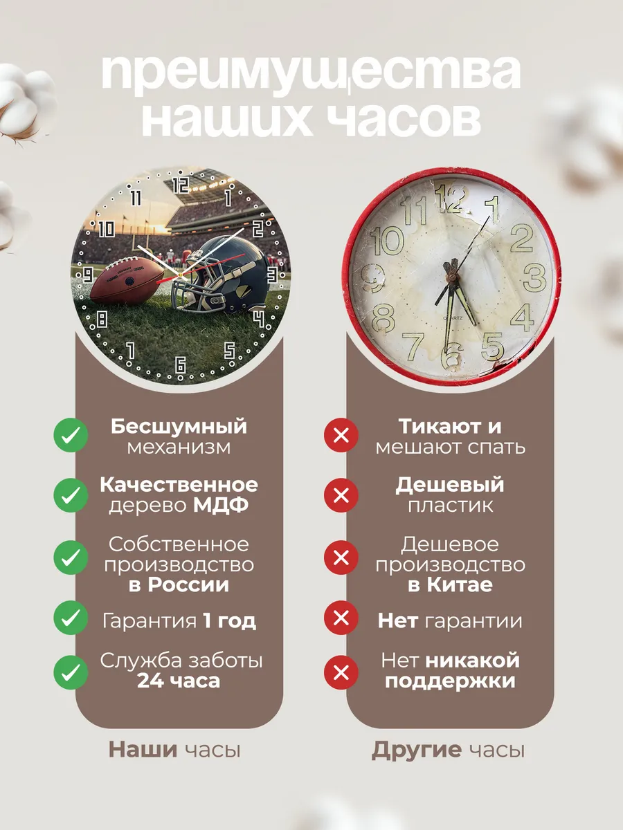 Часы настенные "Регби Мяч и Каска" — фото 10