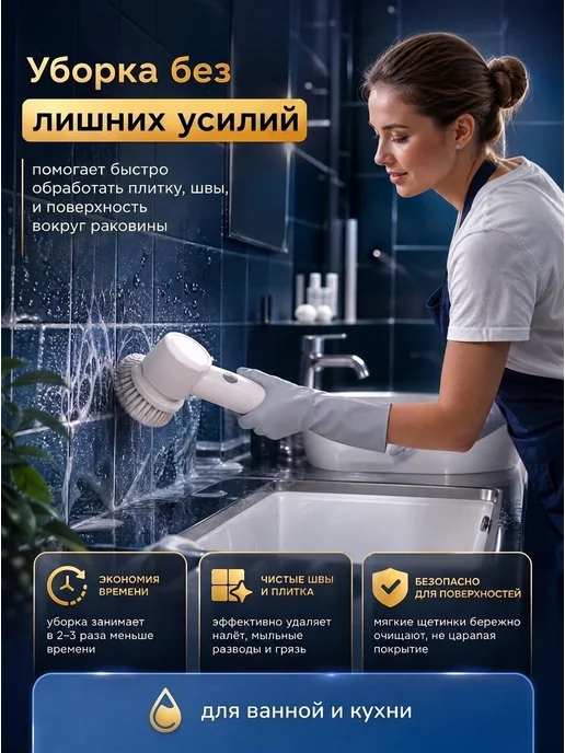 timscom Электрическая щетка для уборки с насадками беспроводная, вариант, фото 3