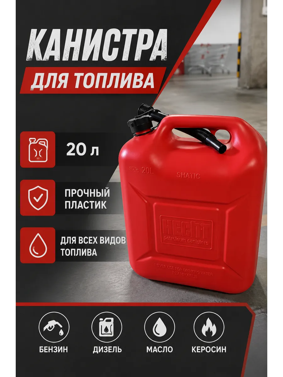 Канистра для бензина 20 л пластиковая с носиком для дизеля