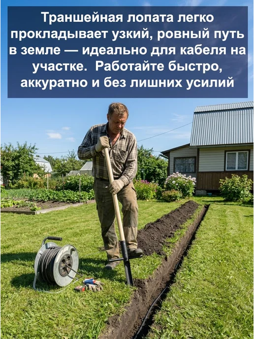 Лопата траншейная узкая для прокладки кабелей и труб, черная, черный, фото 5