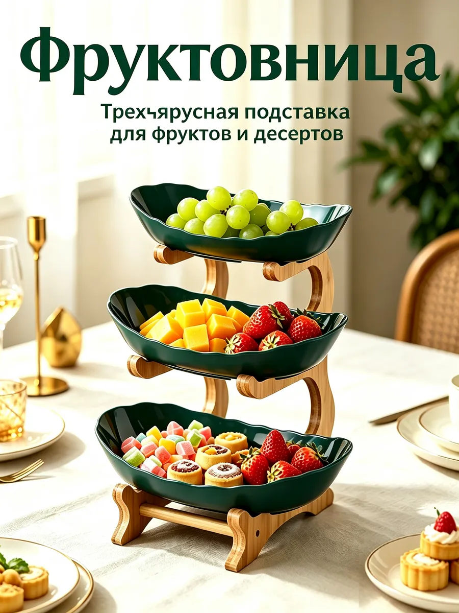 Фруктовница 3-х ярусная Блюдо-этажерка ваза для фруктов