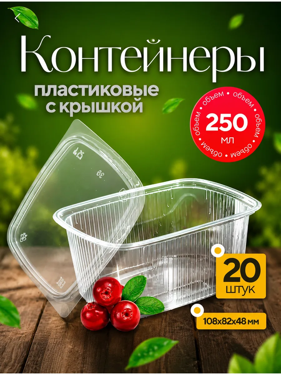 Пластиковые контейнеры одноразовые с крышкой 250 мл