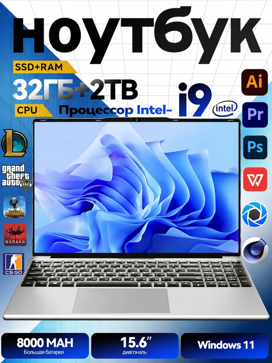 Мощный ноутбук для работы и учёбы Intel 15 6" 32ГБ 2048ГБ 1234898829 купить за 19 197 ₽ в интернет‑магазине Wildberries