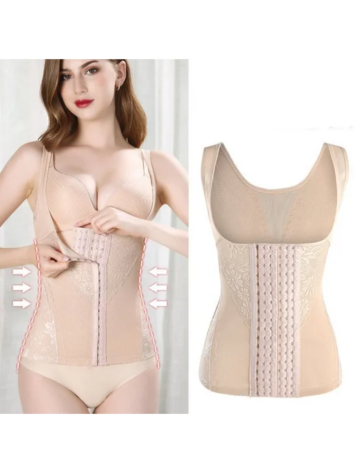 Черный корсет для похудения 3XL, утягивающий, с кружевной от…, черный, фото 4