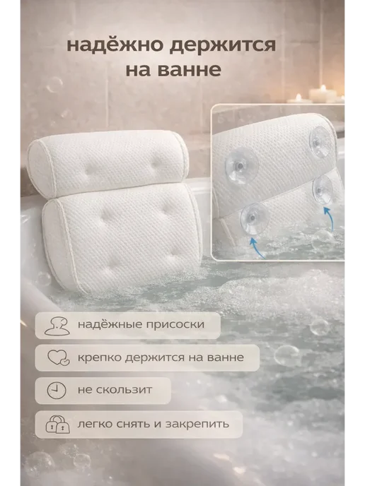 фази212 Эргономичная подушка-подголовник для ванны с присосках, белый, фото 3