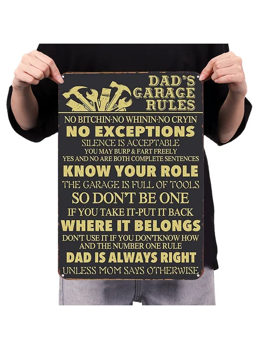 Табличка гараж Dad Rules, винтаж, металлический декор, 40х30, 40x30, фото 6