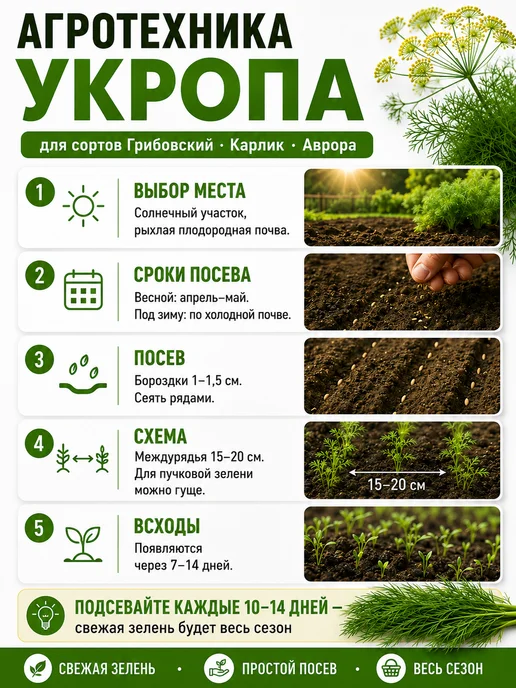 Аэлита Агрофирма Семена укроп на зонтик и засолку, набор 3 сорта, зеленый, фото 4