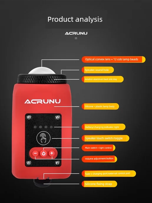 Передний велосипедный фонарь Acrunu с сиреневым цветом и зч, фиолетовый, фото 6