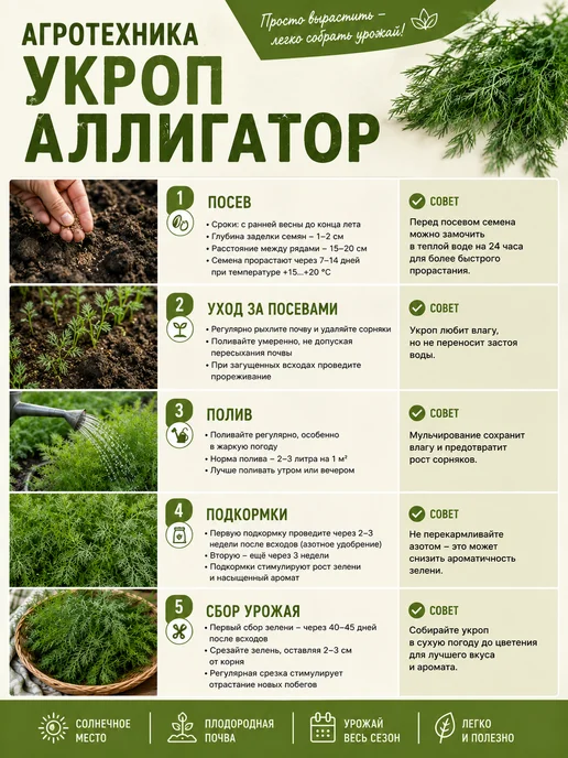Аэлита Агрофирма Семена укроп Аллигатор кустовой на зелень, 2 пакета, зеленый, фото 3