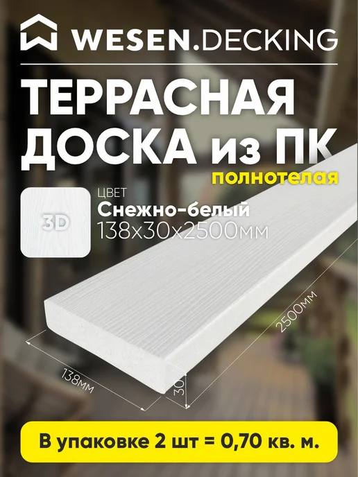 Террасная доска полимерная 138х30х2500 мм, Коричневый, 1 шт, 30x2500 мм, 2 шт