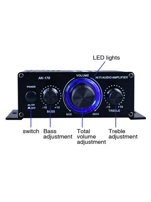 AK-170 Мини HiFi усилитель 200W+200W RCA вход для аудио, 200 Вт, 200 Вт, фото 7