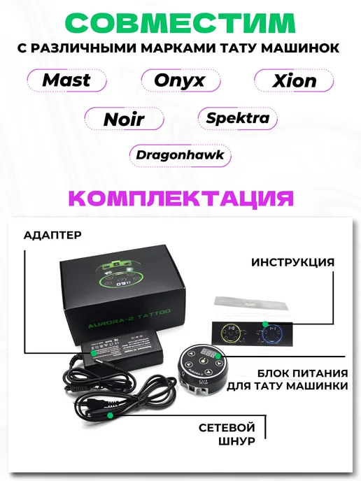 Master Opt Блок питания для тату Aurora V2-QW4 сетевой шнур 2.0 м, 2 м, фото 2