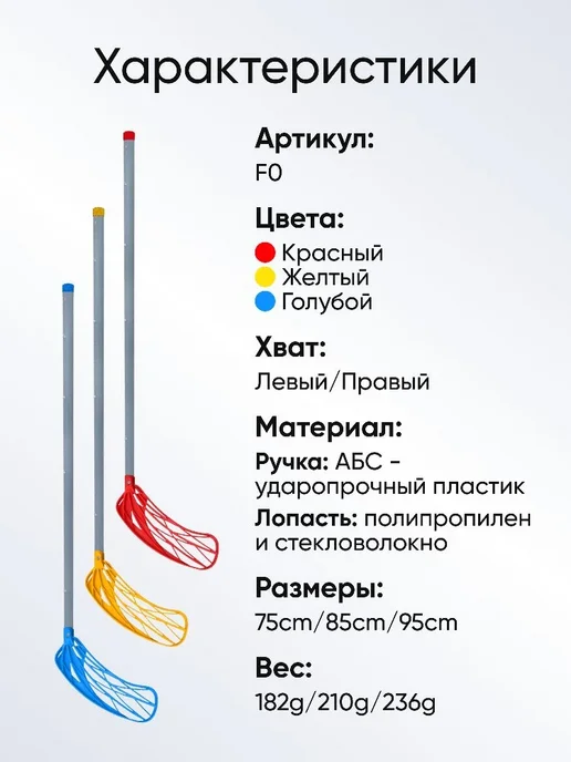 Клюшка для флорбола SS F0, левый хват, 95см, синий, желтый, фото 6