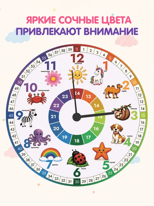 Standwood Часы настенные детские обучающие бесшумные, бежевый, фото 4