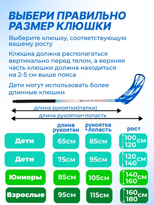 Клюшка для флорбола PiB, левый хват, 95см, красный, синий, фото 2