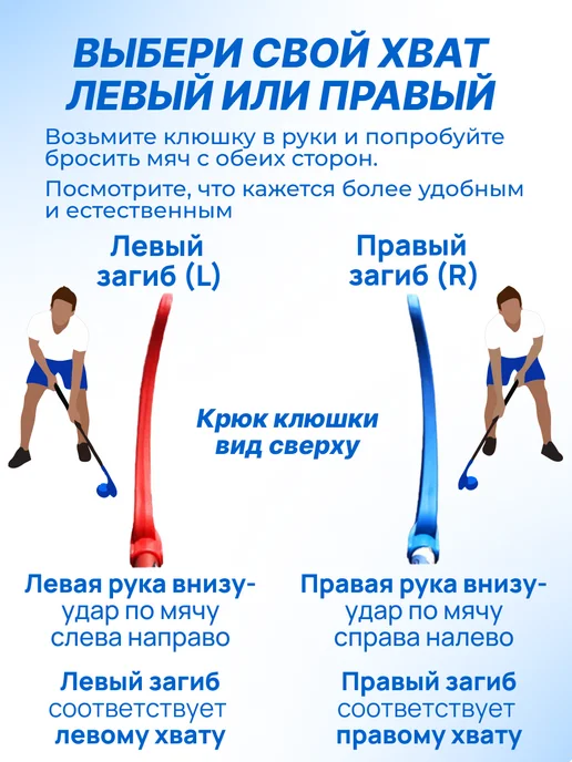 Клюшка для флорбола PiB, левый хват, 95см, красный, синий, фото 3