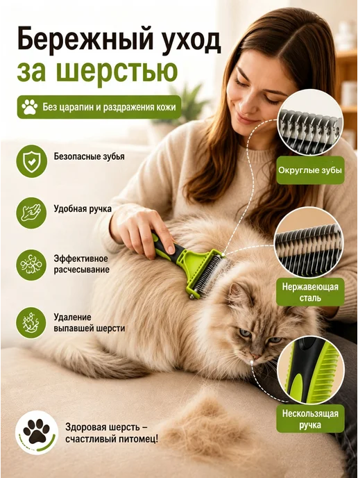 Колтунорез для кошек и собак, удаление колтунов и шерсти, зеленый, фото 2