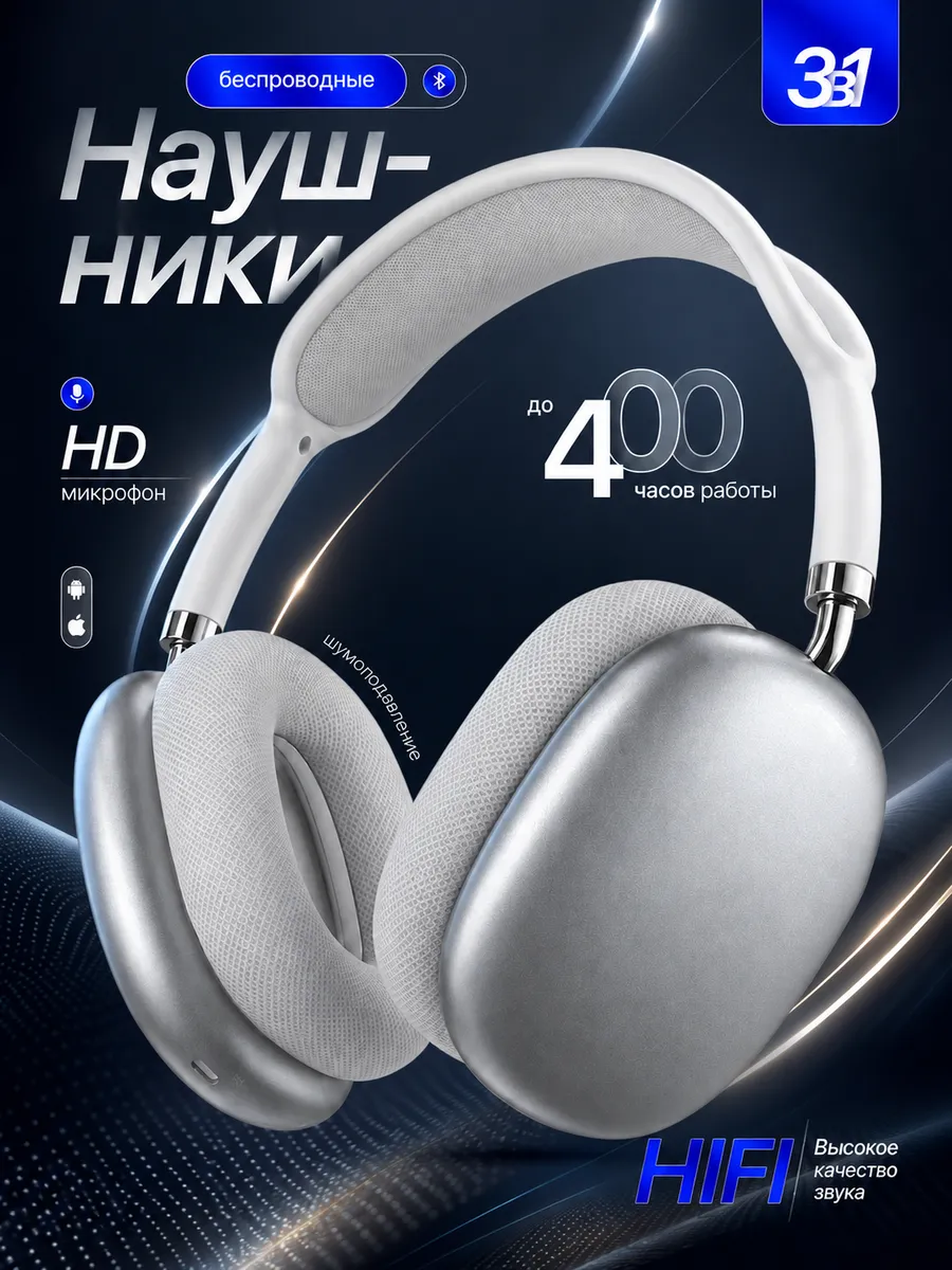 Наушники беспроводные большие с микрофоном