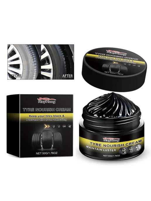50г Воск для черных шин, защита и блеск, с губкой и тряпкой, 50 г, фото 6