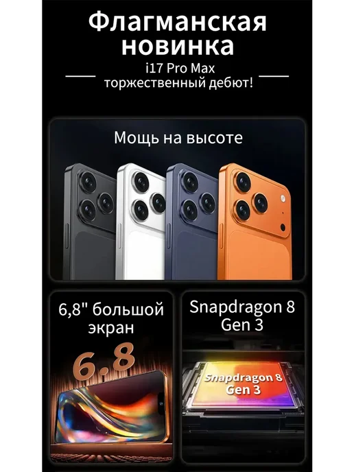 Смартфон YFQTXLW Iphc 17 Pro Max 1/1024 ГБ, белый, фото 3