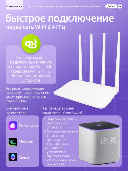 Auronen Умное реле - выключатель 2CH AC DC с Wi-Fi, Алисой, Марусей, белый, фото 2