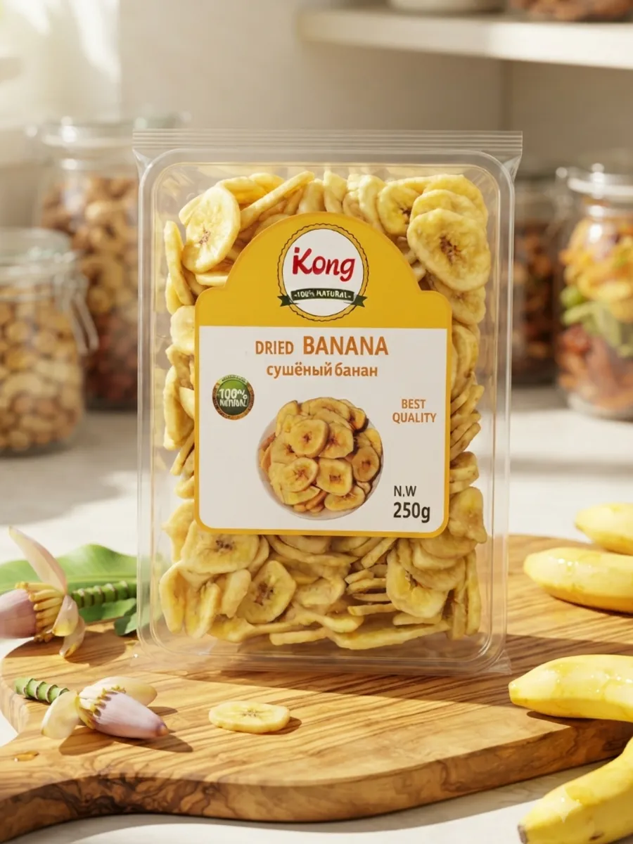 Сушёный банан Kong, слайсы, без сахара, 250 г