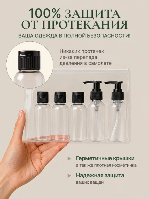 TESFE Набор флаконов 100 мл дорожный, косметический дозатор, 100 мл, фото 2