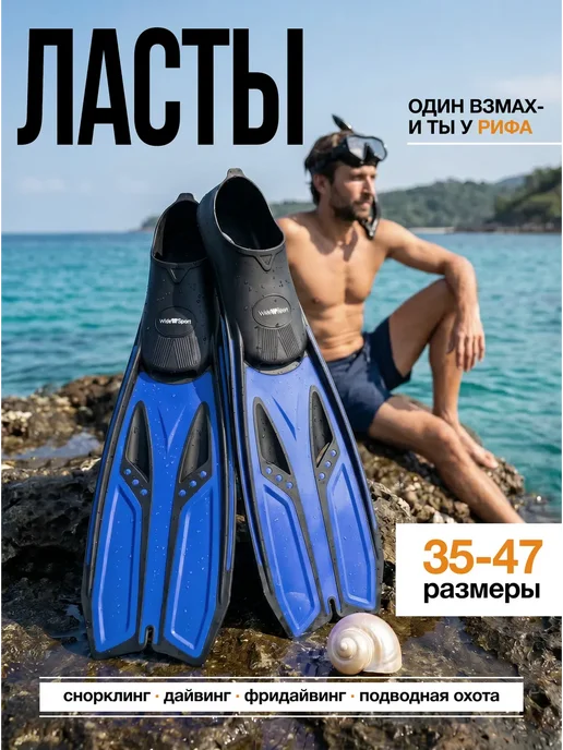 Ласты для плавания взрослые, синий