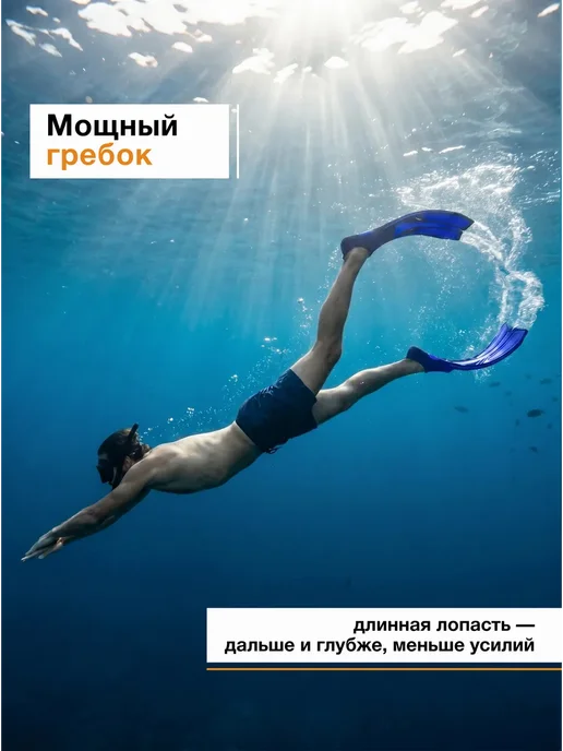 Ласты для плавания взрослые, синий, фото 4