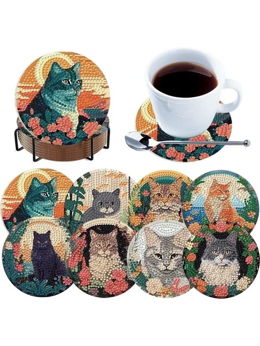 8 шт. Доски для кофе с держателем, роспись кошки, DIY, 8 шт, фото 4