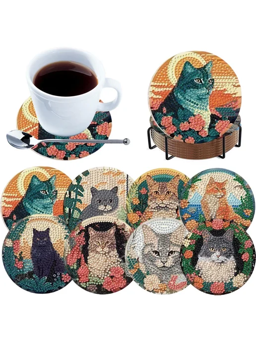 8 шт. Доски для кофе с держателем, роспись кошки, DIY, 8 шт, фото 5