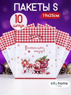 Подарочные пакеты новогодние полиэтиленовые набор 10 шт City