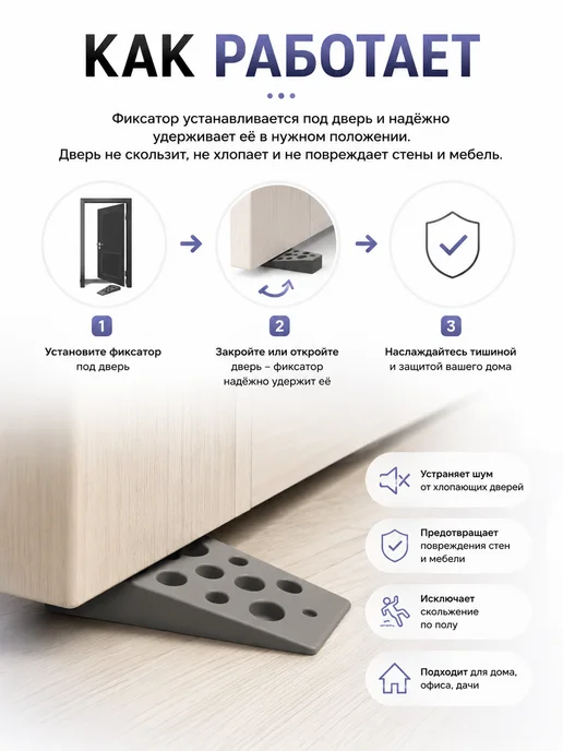 Guelili Фиксатор для дверей против захлопывания, 2 шт, фото 2