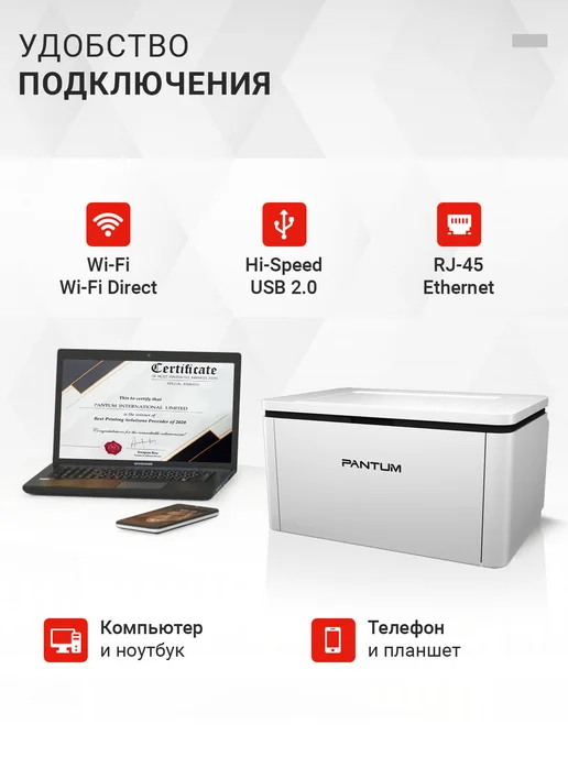 Pantum Принтер лазерный BP2300NW, Wi-Fi, A4 черно белый, черный, фото 2