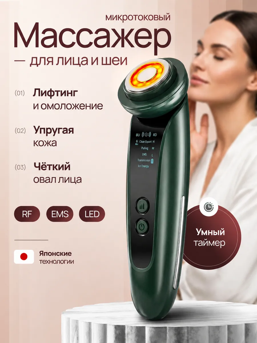 Микротоковый массажер для лица и шеи с RF лифтингом и EMS