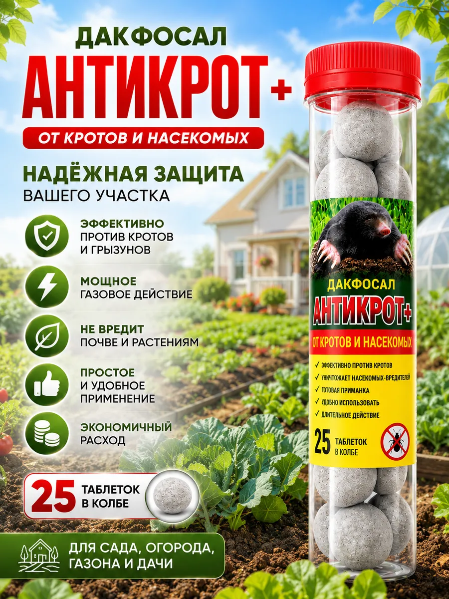 Дакфосал Антикрот таблетки от грызунов и насекомых 25 шт