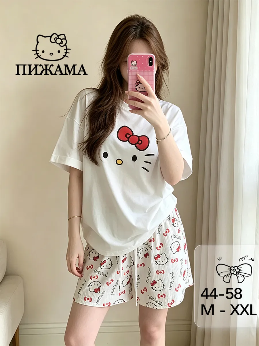 Пижама оверсайз с футболкой и шортами Hello Kitty