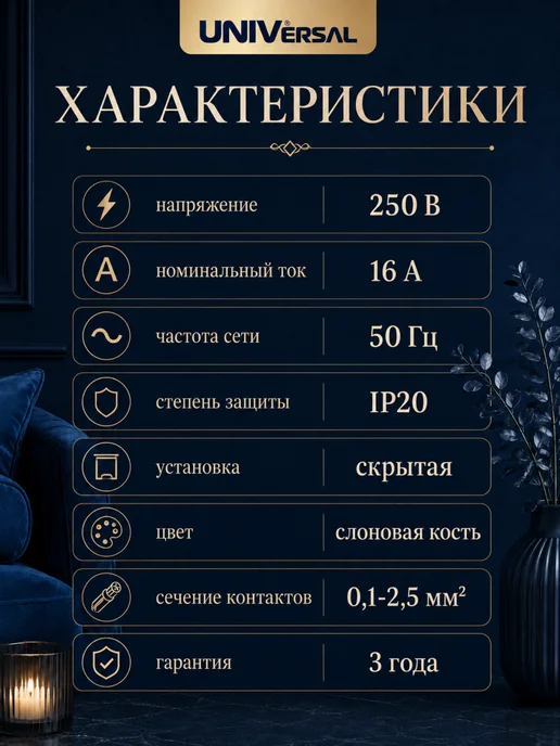 UNIV Розетка внутренняя встраиваемая одинарная белая 2шт, 2 шт, фото 2